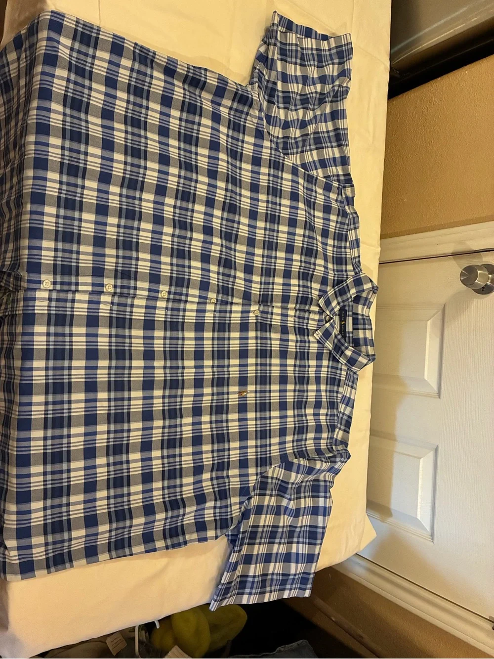POLO Ralph Lauren men’s classic fit blue and white plaid bottom down